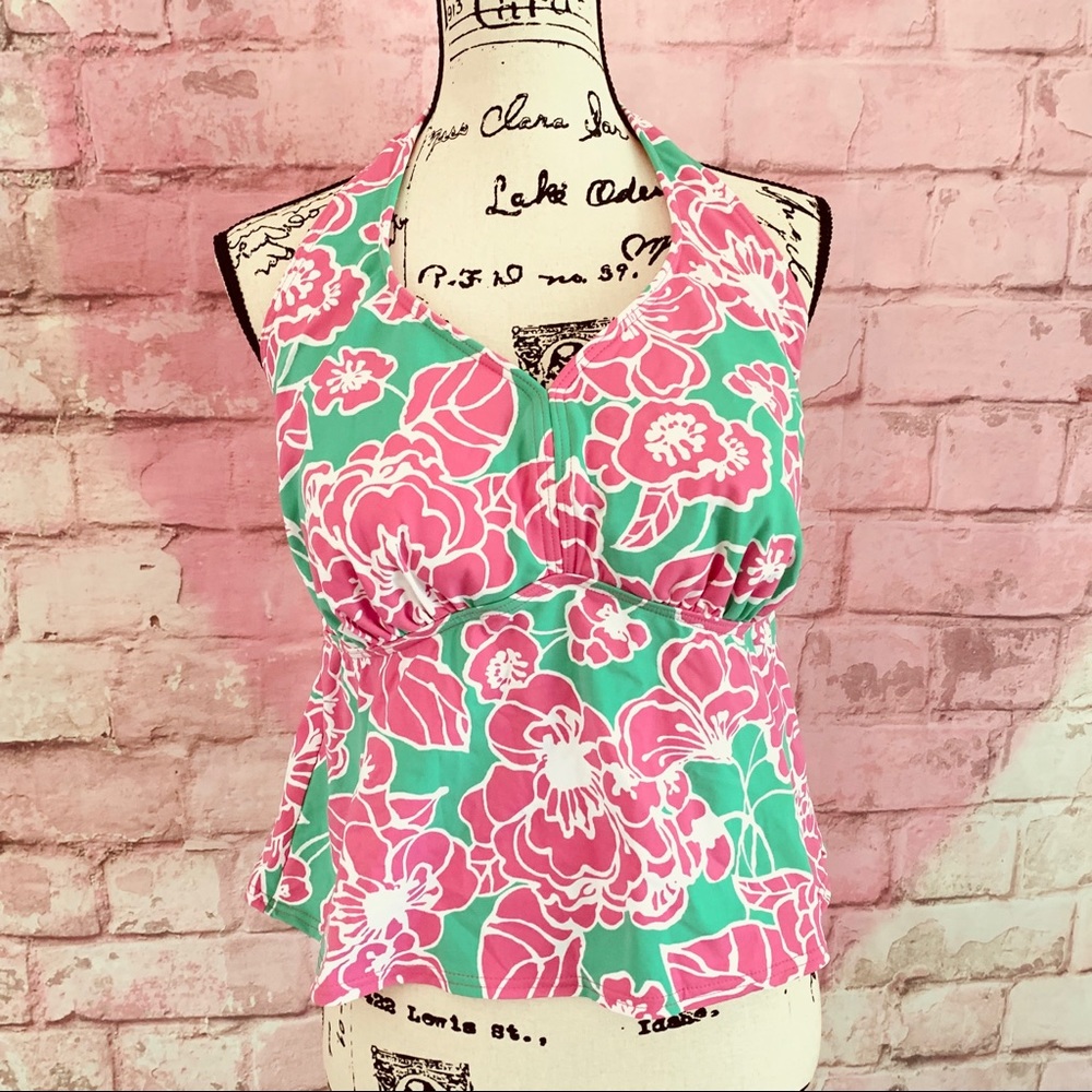 🆕Lands End Floral Tankini Halter Top 16w